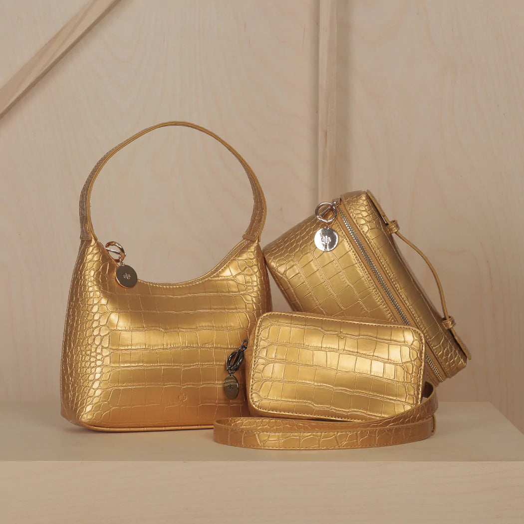 Mini Marlo - Gold Croc Effect
