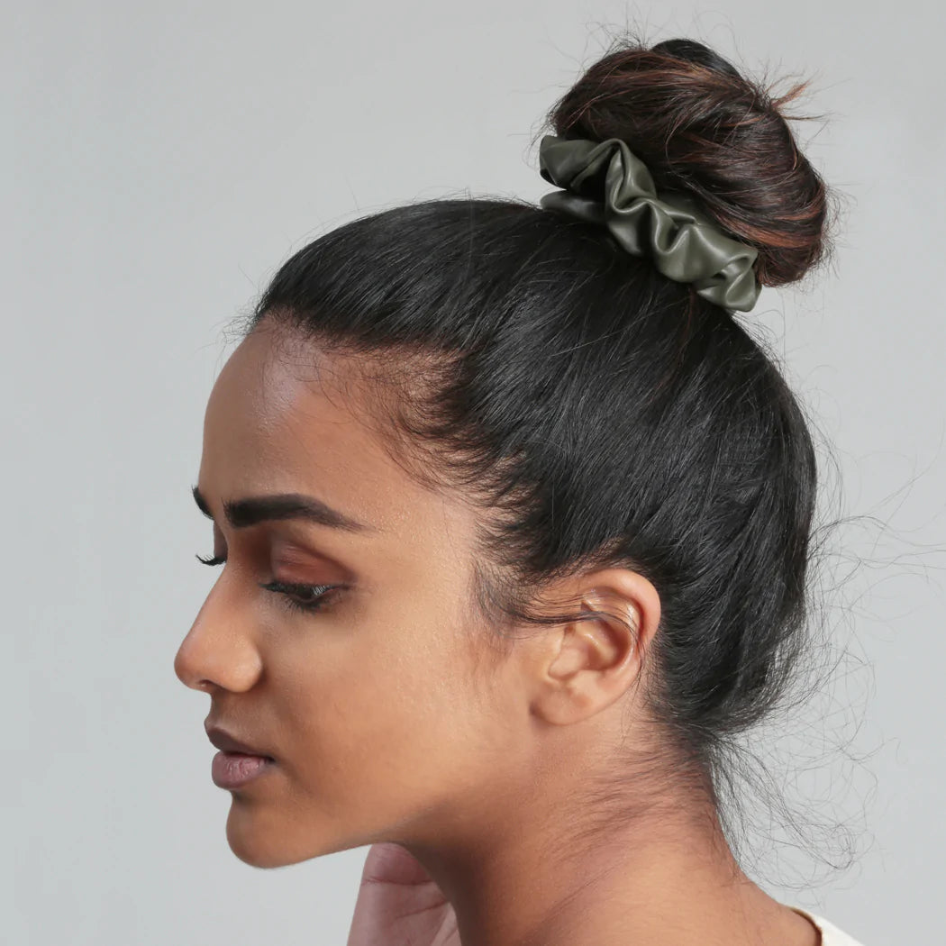 Vegan Leather Scrunchie - Khaki