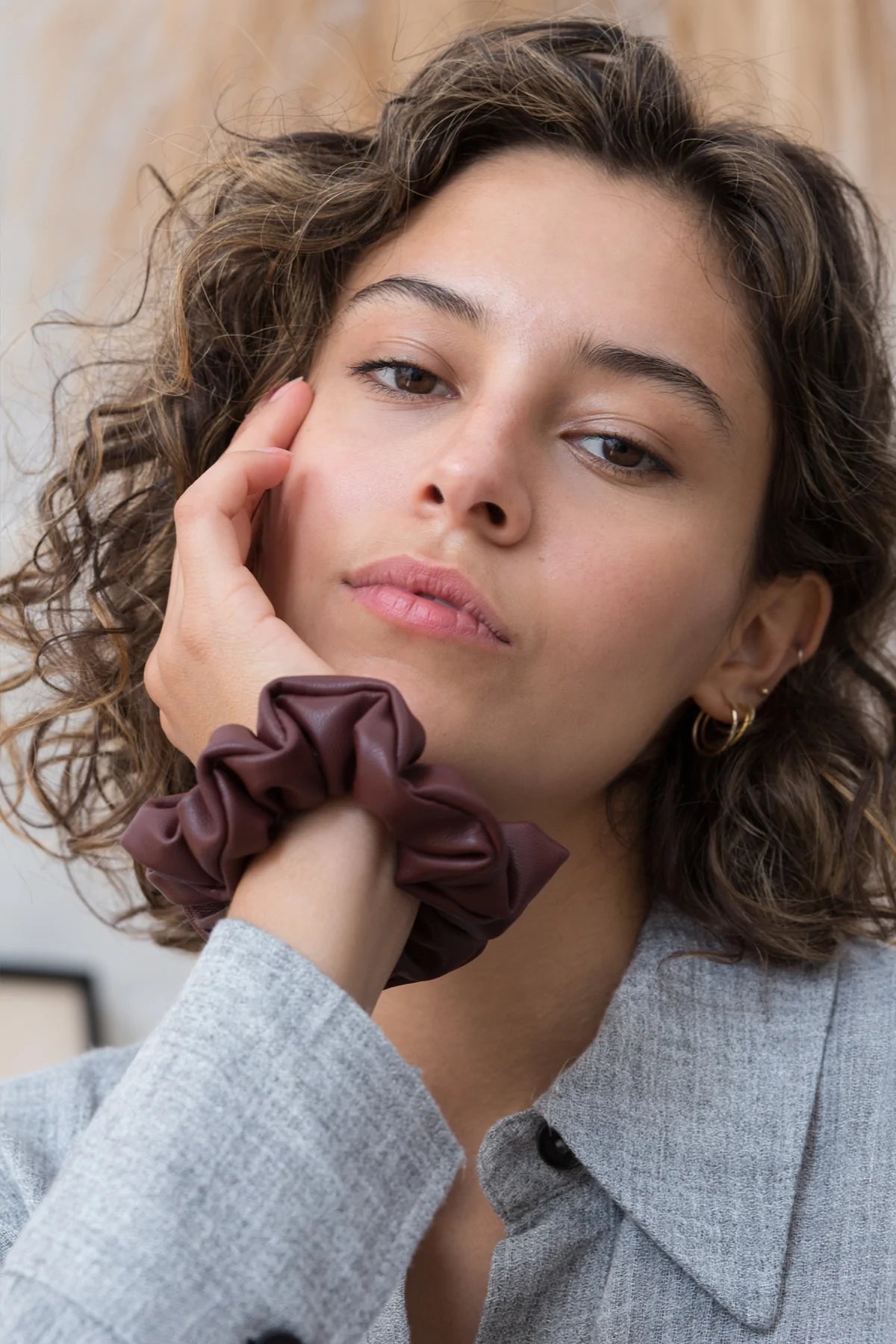 Vegan Leather Scrunchie - Burgundy